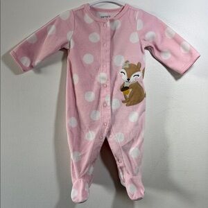 3/$20Carter's Pink and White Polka Dot Sleeper With Squirrel, PRELOVED, 3M